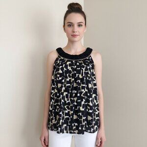 White House Black Market Scoop Neck Black Tan Blouse | Size Small